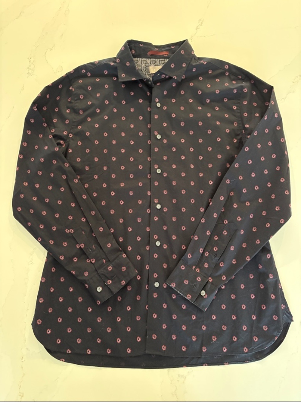 Ted Baker Navy Button-Down Shirt with Pink Floral Pattern Size XL - Picture 2 of 11